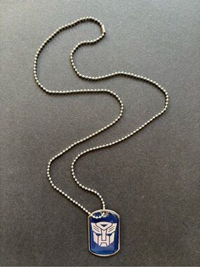 Transformers Autobot Dog Tag Necklace Blue Silver